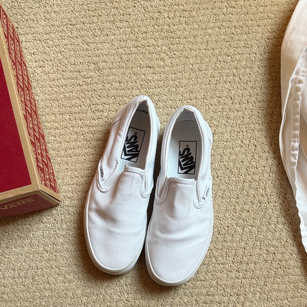 Like New!!  Worn once! Vans Classic White Canvas Slip-Ons
